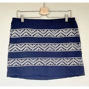 Navy Mid-thigh Skirt with White Embroidery